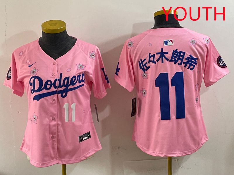 Youth Los Angeles Dodgers #11 R.Sasaki Pink Sakura Edition 2025 Nike MLB Jersey style 5